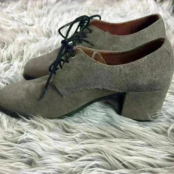 Hispanitas Beige/gray Suede Oxford Lace Up Low Heel Booties, EU 38 - Picture 3 of 10